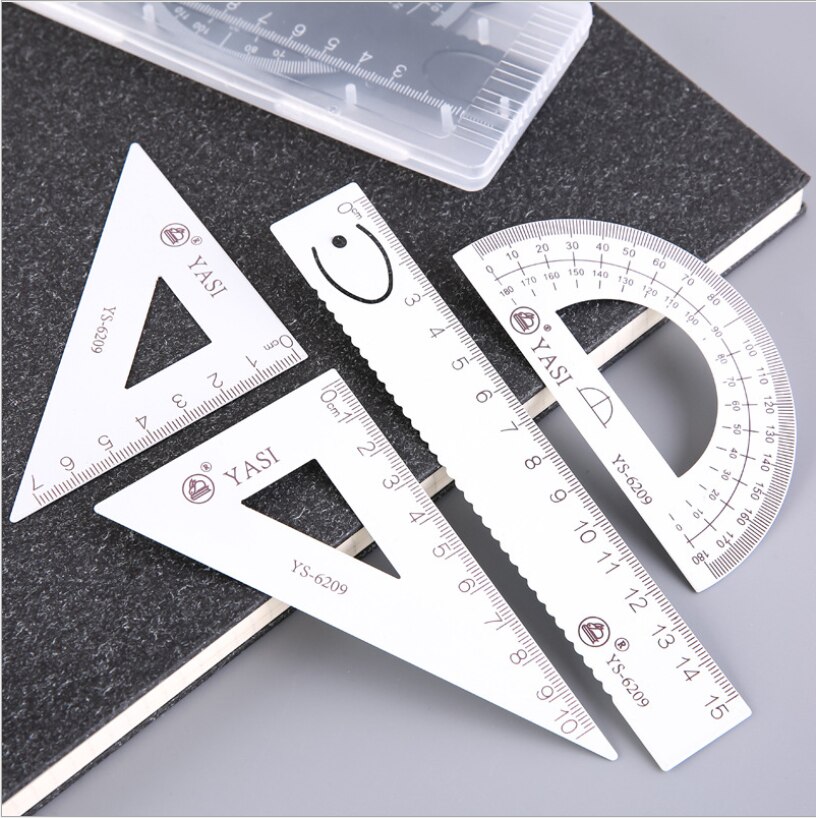 Metal Ruler Set Ruler Student School Tools Ruler Three Piece Ruler Protractor Four Piece Set Compass School Supplies